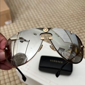 Versace Men's Sunglasses with Black and Gold Accents